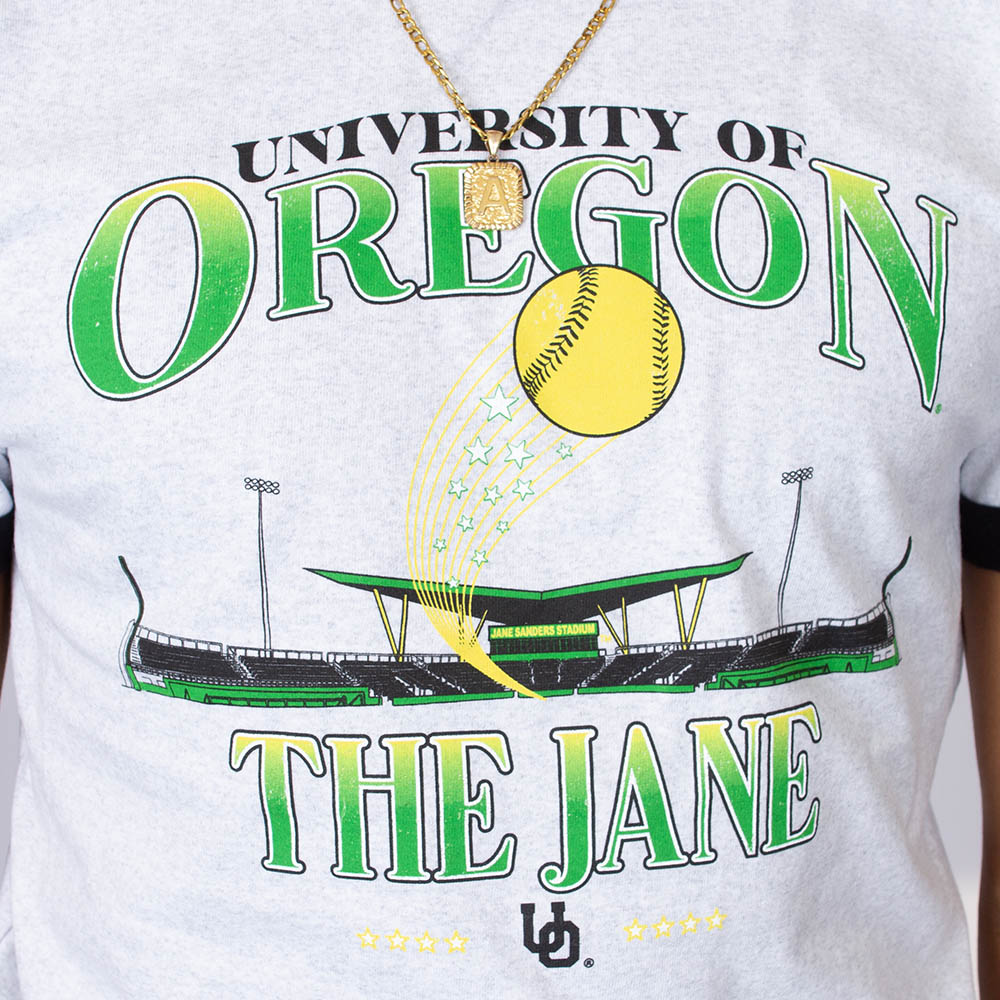 Jane Sanders Stadium, Grey, Crew Neck, Cotton Blend, Men, Softball, Ringer, U-Scape, University of Oregon, T-Shirt, 954145